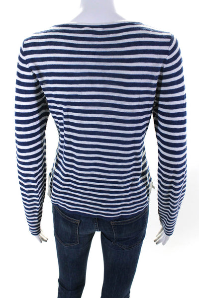 Eileen Fisher Women's Round Neck Long Sleeves Blue Stripe Blouse Size PP