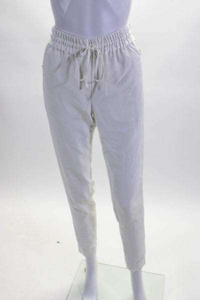 DKNY Women's Elastic Waist Pockets Straight Leg Pant White Size P