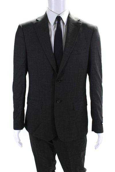 DKNY Mens Wool Textured Darted Buttoned Blazer Pants Suit Set Gray Size EUR40