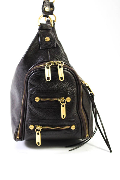Alexis Hudson Womens Brown Leather Side Zip Pocket Shoulder Bag Handbag