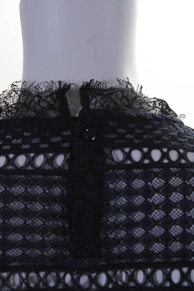 Comptoir Des Cotonniers Womens Lace Long Sleeved Round Neck Blouse Blue Size XS