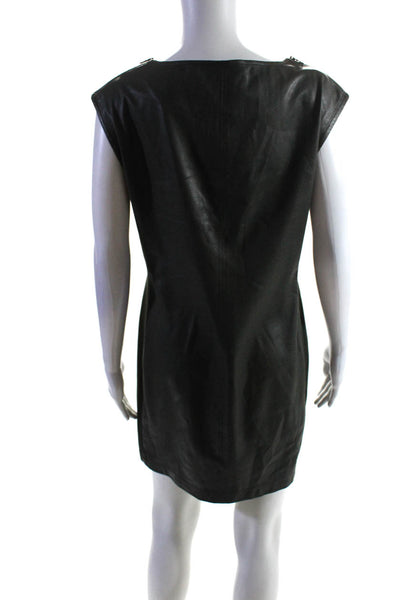 BCBGMAXAZRIA Women's Faux Leather Sleeveless Shift Dress Deep Olive Size M