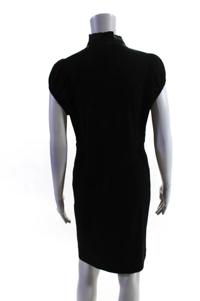 BCBGMAXAZRIA Women's Petites Pleated Trim Cap Sleeve Sheath Dress Black Size M