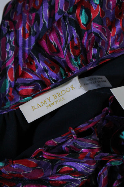 Ramy Brook Women's Silk Abstract Print Long Sleeve Blouson Dress Purple Size L