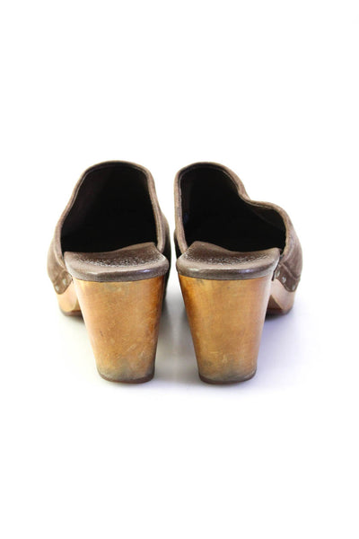 Ugg Womens Block Heel Platform Logo Mules Brown Suede Size 6