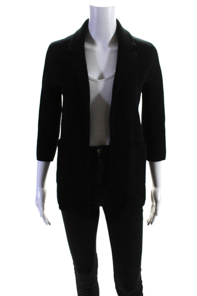 J Crew Womens 3/4 Sleeve Open Front Knit Jacket Black Wool Size 3XS