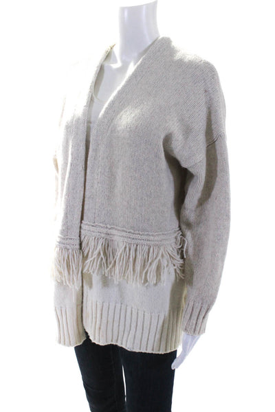 Madewell Women's Long Sleeve Open Front Fringe Trim Knit Cardigan Beige Size L