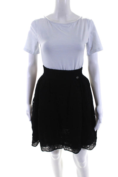Chanel Women's Knit Lace Elastic Waist 2013 Flare Mini Skirt Black Size 36