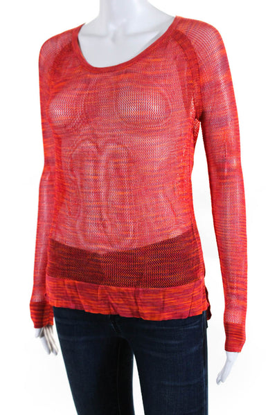 Rag & Bone Womens Striped Mesh Knit Textured Long Sleeve Pullover Top Red Size M