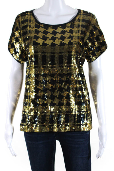 Michael Michael Kors Womens Cotton Sequin Spotted Short Sleeve Top Gold Size XS