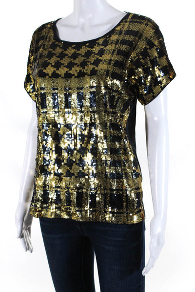 Michael Michael Kors Womens Cotton Sequin Spotted Short Sleeve Top Gold Size XS