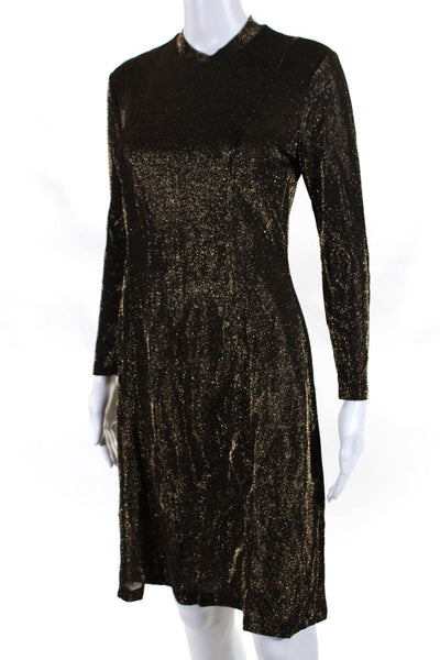 & Other Stories Womens Glitter Metallic Print Darte Round Neck Dress Gold Size 6