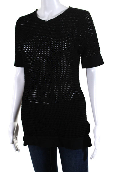 Calvin Klein Womens Knitted Textured Round Neck Pullover Top Black Size M