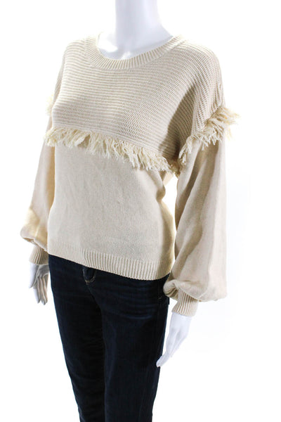 Joie Womens Crew Neck Long Sleeves Pullover Sweater Beige Cotton Size Small