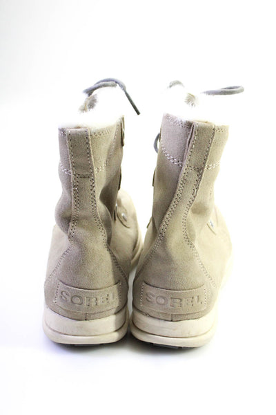 Sorel Womens Suede Lace Up Waterproof Explorer Ankle Boots Beige Size 9.5