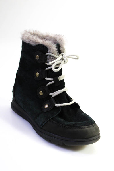 Sorel Womens Suede Lace Up Explorer Joan Ankle Winter Boots Black Size 9.5