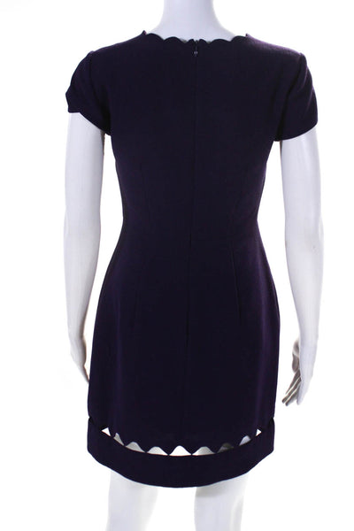 Club Monaco Womens Short Sleeves Curt Out Trim A Line Dress Purple Size 00