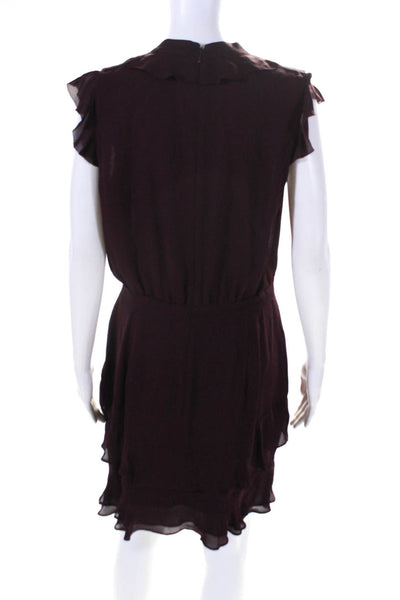 Parker Womens Silk Ruffled Sleeveless V Neck A Line Dress Plum Purple Size 8