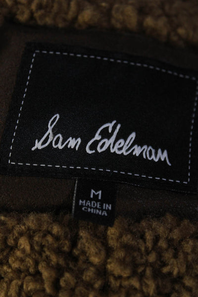 Sam Edelman Womens Faux Leather Belted Full Zipper Jacket Brown Size Medium