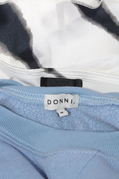 ATM Donni Womens Silk Tank Top Sweatshirt White Blue Size Medium Lot 2