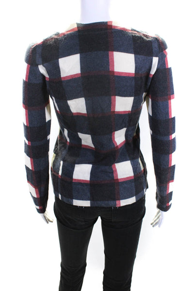 Scoop NYC Women's Cashmere Checkered Pullover Sweater Navy Red Size P