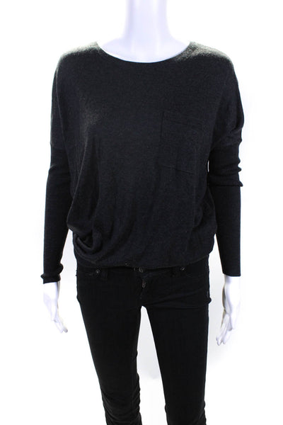 Vince Women's Silk Cashmere Blend Smocked Hem Pullover Sweater Gray Size XS