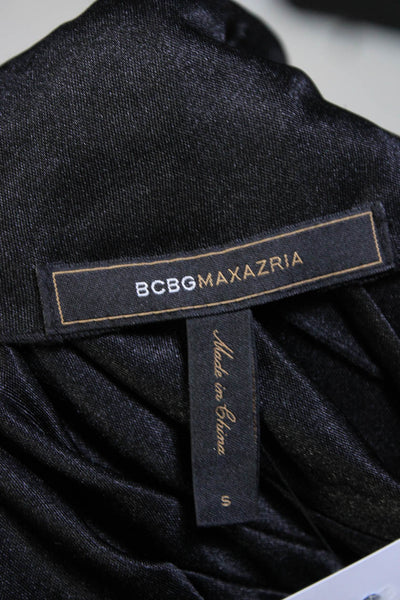 BCBGMAXAZRIA Women's Long Sleeve Cowl Neck Satin Blouse Black Size S