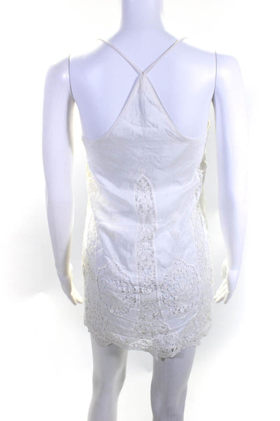 Saylor Women's Spaghetti Strap V Neck Lace Mini Dress Ivory Size XS