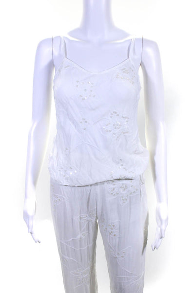 Cool Change Women's Sequin Tank Top Straight Leg Pants 2 Piece Set White Size S