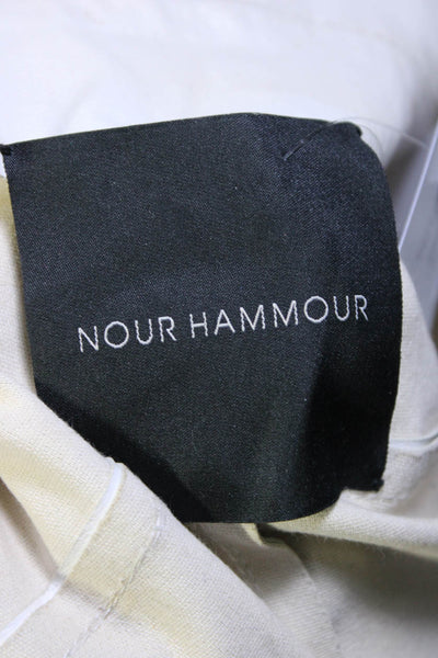 Nour Hammour Womens White Leather Belted Long Sleeve Motorcycle Jacket Size S/M