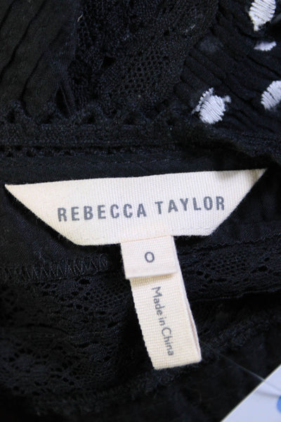 Rebecca Taylor Women's Polka Dot Button Up Ruffle Blouse Black Size 0