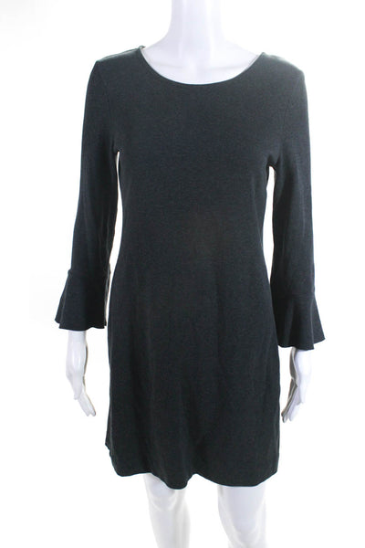 Madewell Womens Cotton Blend Stretch Round Neck Long Sleeve Dress Gray Size S