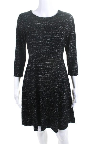 Calvin Klein Womens Abstract Print Round Neck Long Sleeve Dress Black Size 2