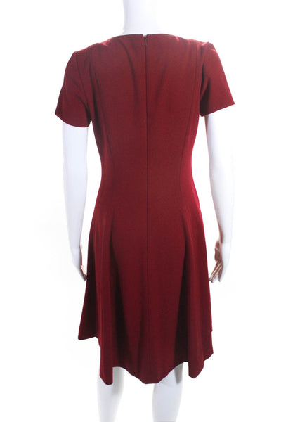 Badgley Mischka Womens Embroidered Short Sleeve Zip Up Dress Burgundy Size 6