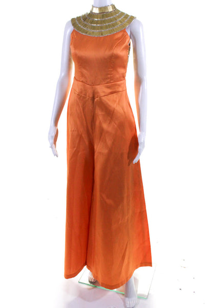 Lily Byazzalia Womens Beaded Sleeveless Hook Closure Jumpsuit Orange Size XS