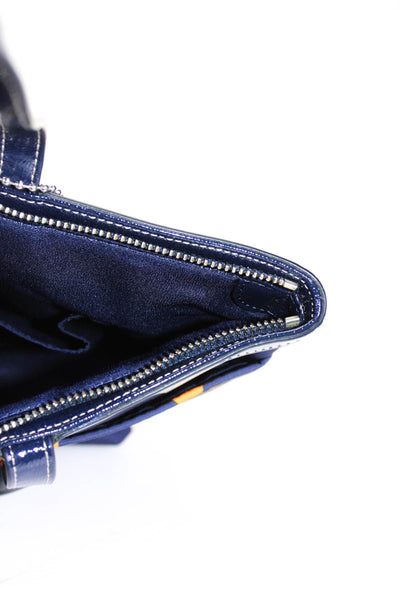 Coach Small Patent Leather Trim Monogram Nylon Tote Handbag Orange Navy Blue
