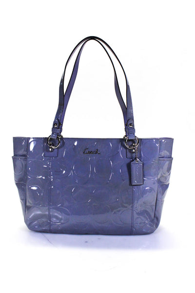 Coach Womens Debossed Monogram Patent Leather Tote Handbag Light Purple