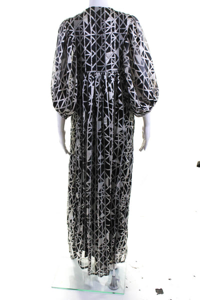 Summu Womens Abstract Print Semi Sheer Long Sleeve Maxi Dress Black Size 40