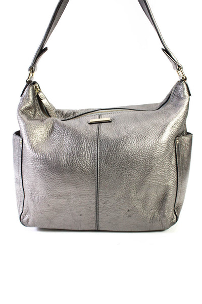 Kate Spade New York Womens Pebble Leather Zippered Hobo Handbag Gray Silver Tone