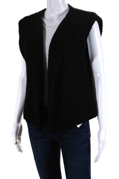 An'ge Womens Sleeveless Cardigan Sweater Black Wool Blend Size Medium