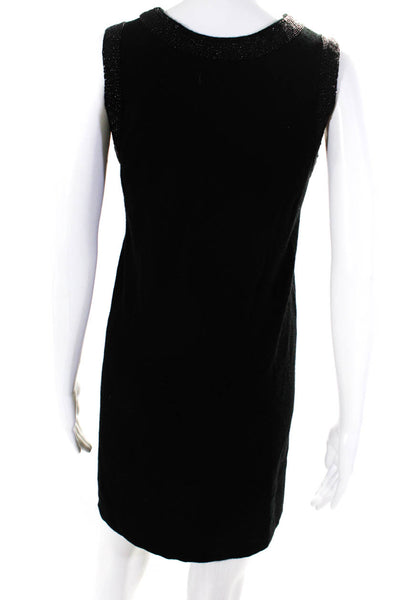 J Crew Women's Round Neck Beaded Sleeveless Sweater Mini Dress Black Size XS