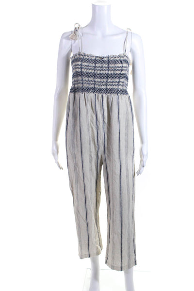 Madewell Womens Linen Blend Striped Ruched Sleeveless Jumpsuit Be Size XS