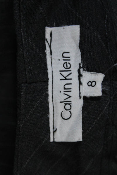 Calvin Klein Womens Pinstripe Flat Front Mid-Rise Straight Leg Pants Gray Size 8