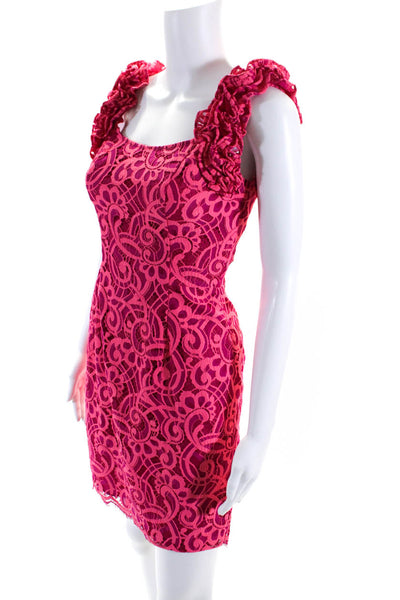 Lilly Pulitzer Womens Back Zip Short Sleeve Lace Overlay Mini Dress Pink Size 0