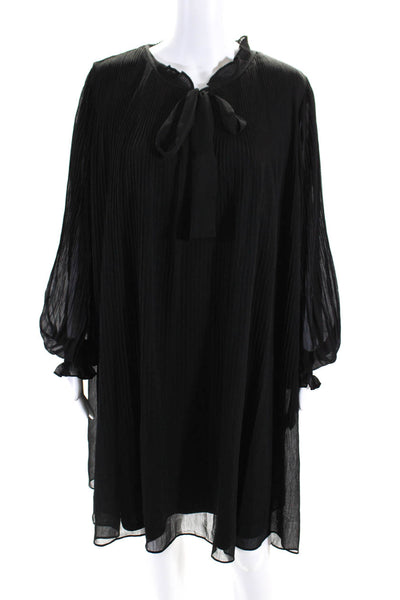 DKNY Womens Long Sleeve Sheer Overlay Keyhole Shift Dress Black Size 18W