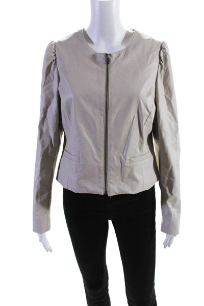 Drew Womens Faux Leather Long Sleeve Two Pocket Full Zip Jacket Gray Size M