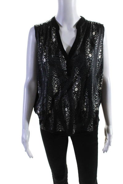 Ulla Johnson Womens Silk Spotted Print V-Neck Sleeveless Blouse Top Black Size 4