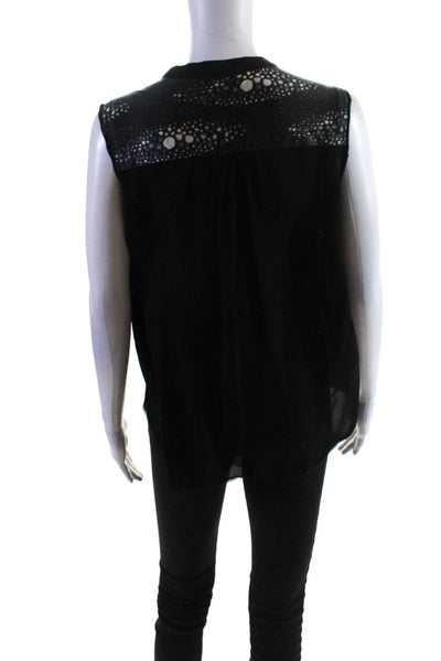 Ulla Johnson Womens Silk Spotted Print V-Neck Sleeveless Blouse Top Black Size 4