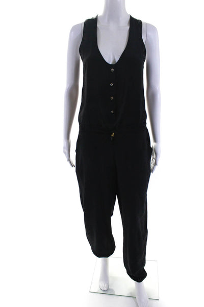 Karina Grimaldi Womens Solid Black Silk Scoop Neck Sleeveless Jumpsuit Size XS