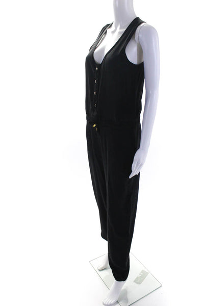 Karina Grimaldi Womens Solid Black Silk Scoop Neck Sleeveless Jumpsuit Size XS